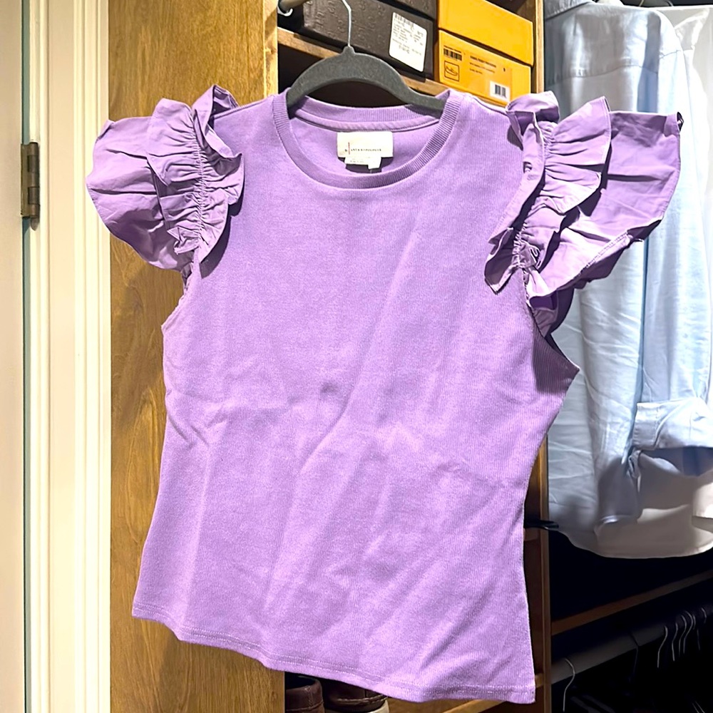 Lavender rib tank with sleeve detail